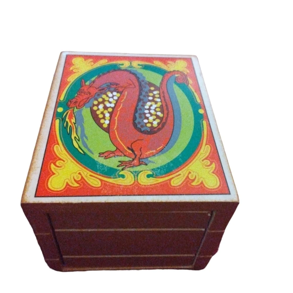 Nesting Box Mystical Dragon Vintage Wooden (5 piece) Hidden Storage 4x5 3x5 x 3